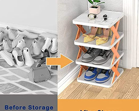 4 LAYER SHOES STAND, SHOE TOWER RACK SUIT FOR SMALL SPACES, CLOSET, SMALL ENTRYWAY, EASY ASSEMBLY AND STABLE IN STRUCTURE, CORNER STORAGE CABINET FOR SAVING SPACE