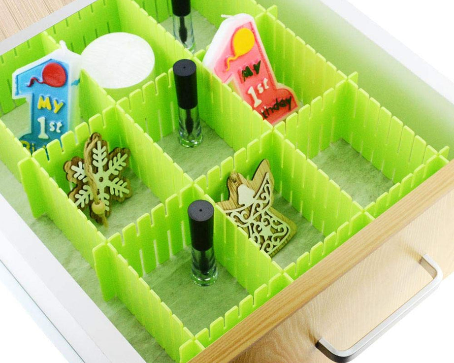 Adjustable drawer organizer and kitchen board dividers set.