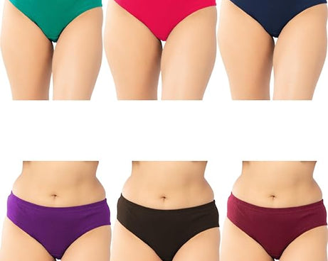 Women's Cotton Plain Panty Comfortable and Colorful Combo - Pack of 6 Multicolor Panties for Womens/Girls