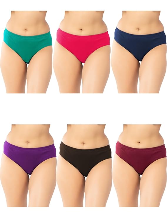 Women's Cotton Plain Panty Comfortable and Colorful Combo - Pack of 6 Multicolor Panties for Womens/Girls