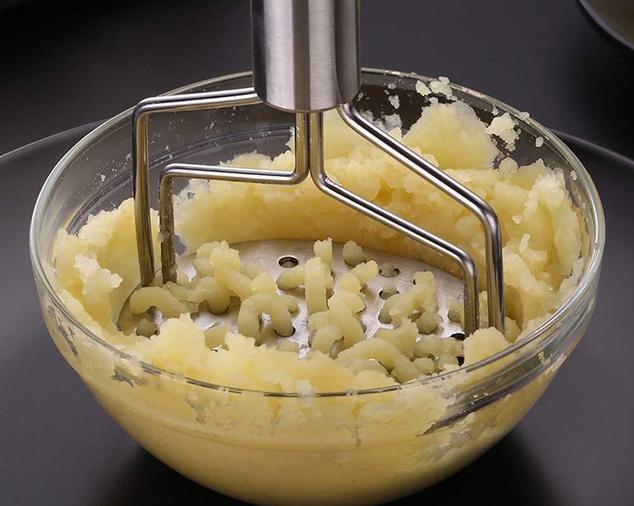 Stainless steel hand masher for mashing vegetables, dal, and more