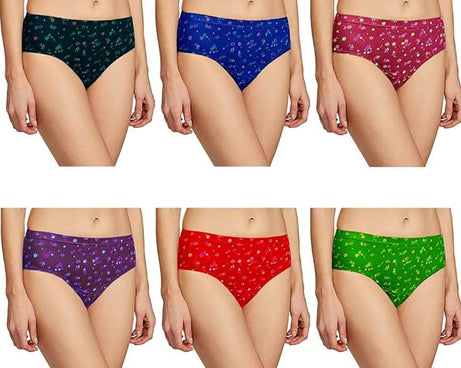 Women's Cotton Printed Panty Comfortable and Colorful Combo - Pack of 6 Multicolor Panties for Womens/Girls