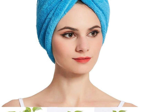 Quick-dry microfiber turban towel for fast hair drying.