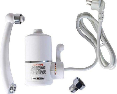 Instant heating electric water heater faucet tap, showing the complete unit and its design