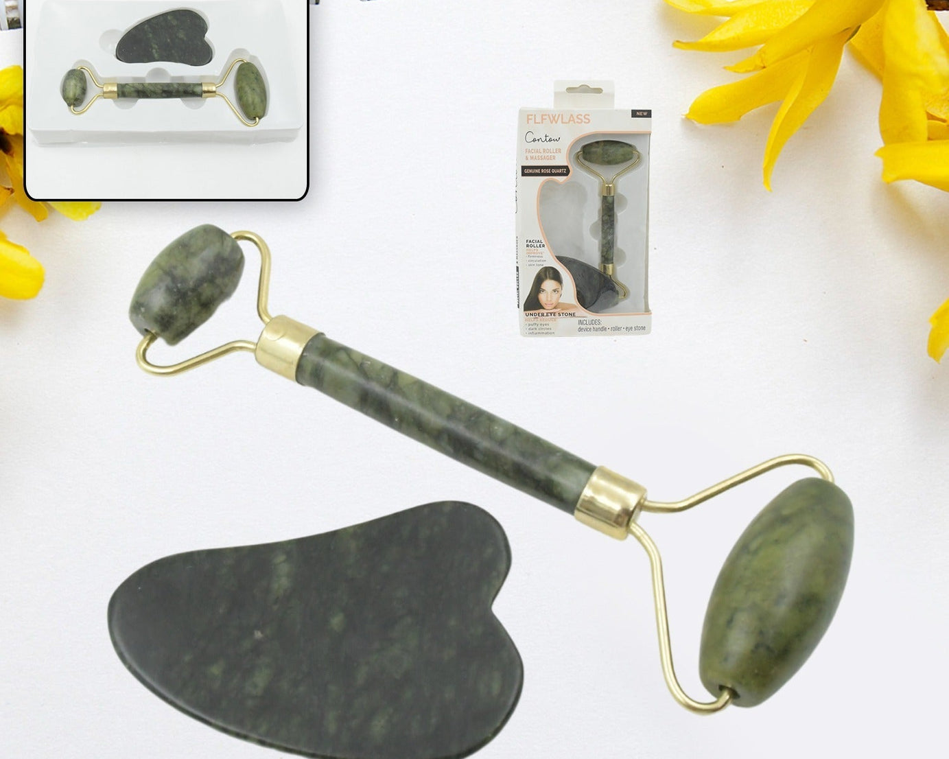 Gua Sha Stone and Anti Aging Jade Roller Massager for Face Massage Natural Face Skincare Massager & Face Roller Massager for Women | Face Shaper Jade Roller and Gua Sha Set for Glowing Skin