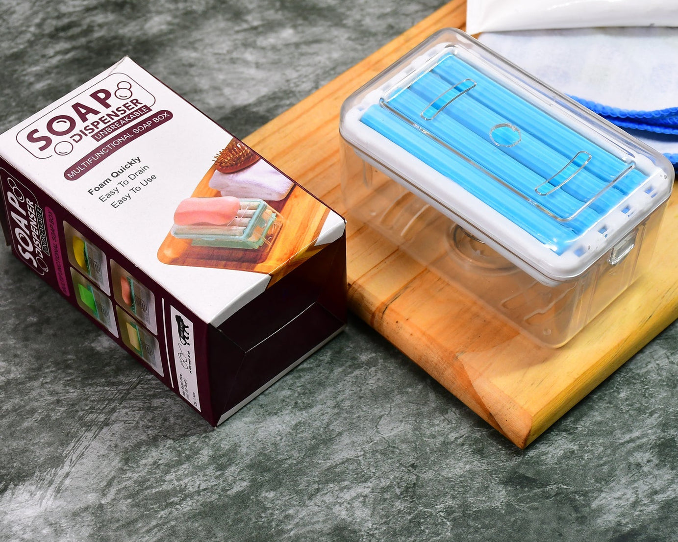 Multifunctional soap holder with roller and drain for kitchen and bathroom