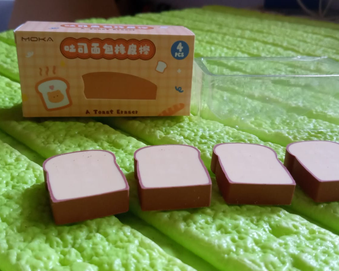 3D Toast Bread Shape Eraser for Kids, Cartoons Erasers Toast Bread Erasers Bread Shaped Eraser for Students, Gift, Cute Fun Food Pencil Erasers for School Classroom, Stationery for Boys & Girls (4 Pcs Set)