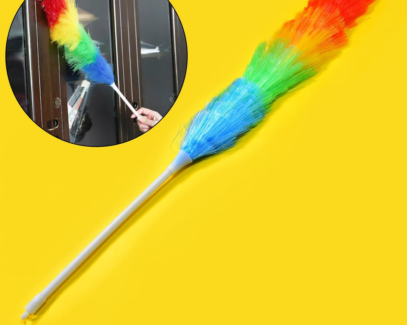 Microfiber duster with colorful feathers