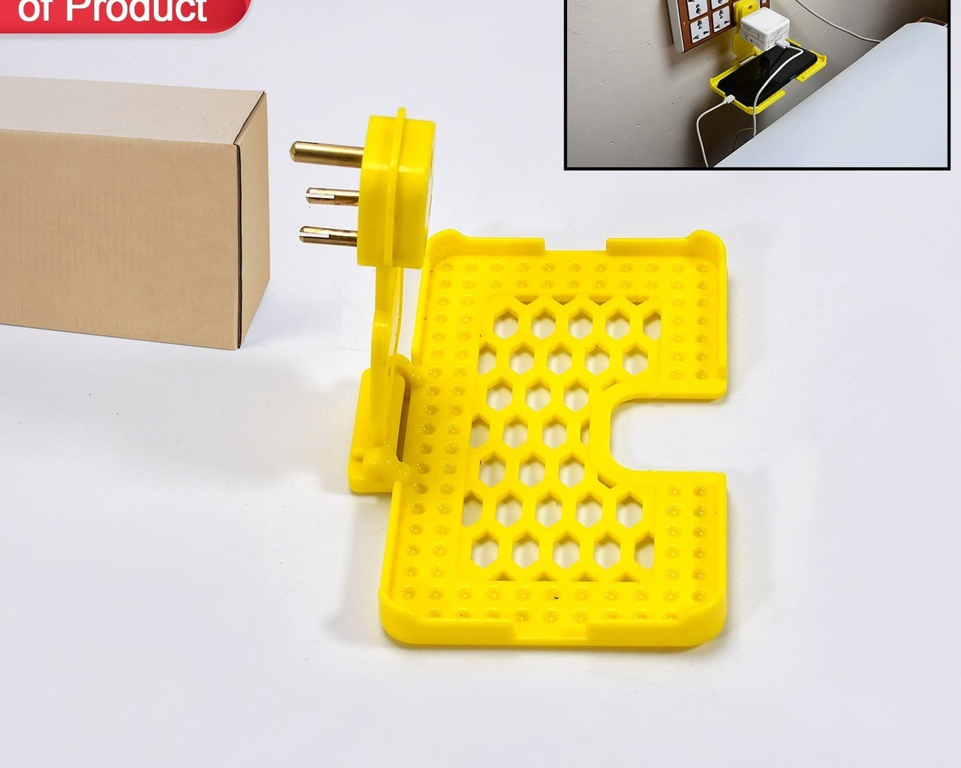 Yellow wall holder stand for mobile charging.