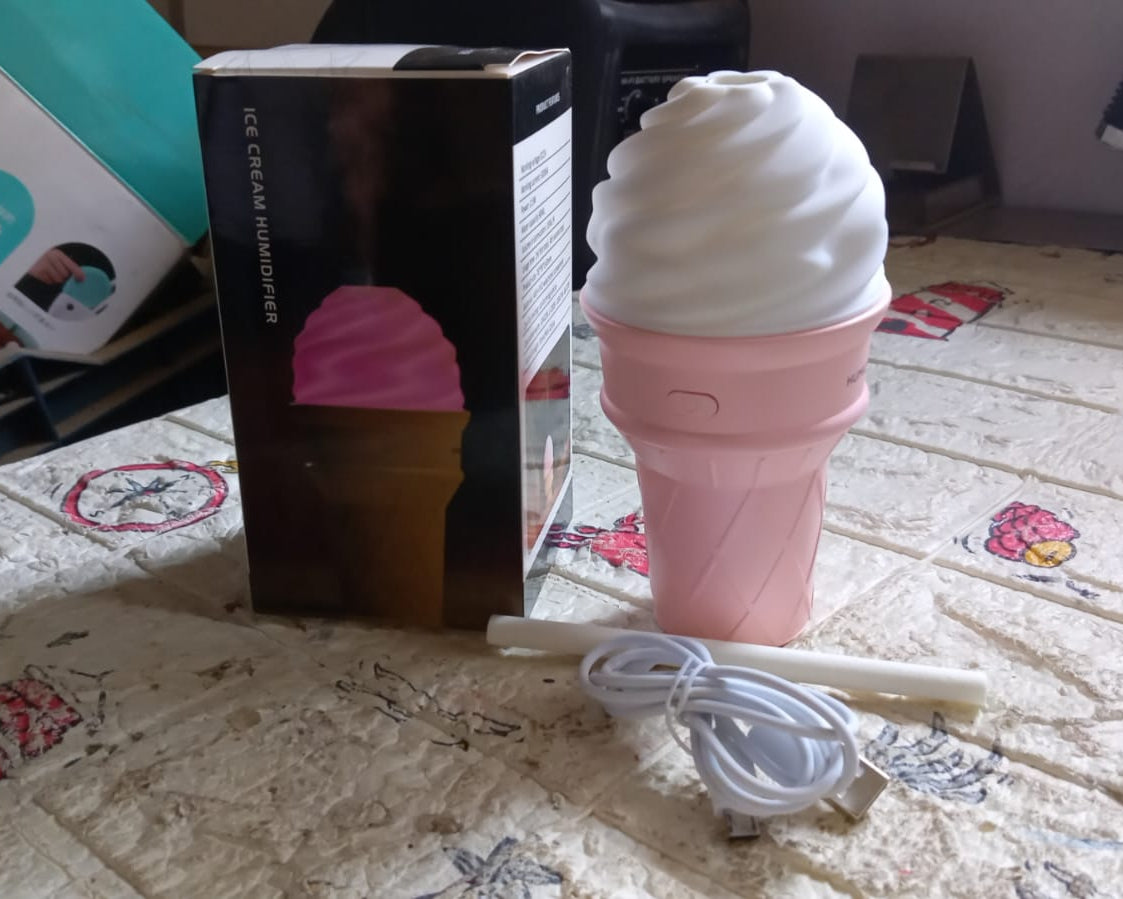 Ice Cream Design LED Humidifier for Freshening Air & Fragrance (Multicoloured)