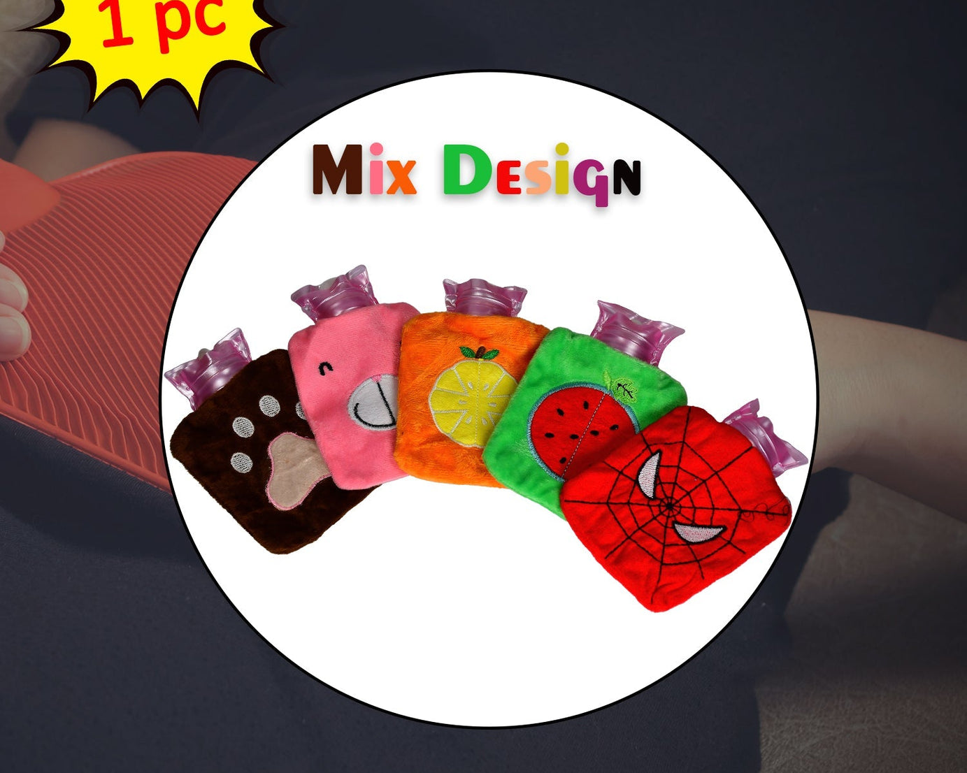 Small hot water bag for pain relief with a variety of designs