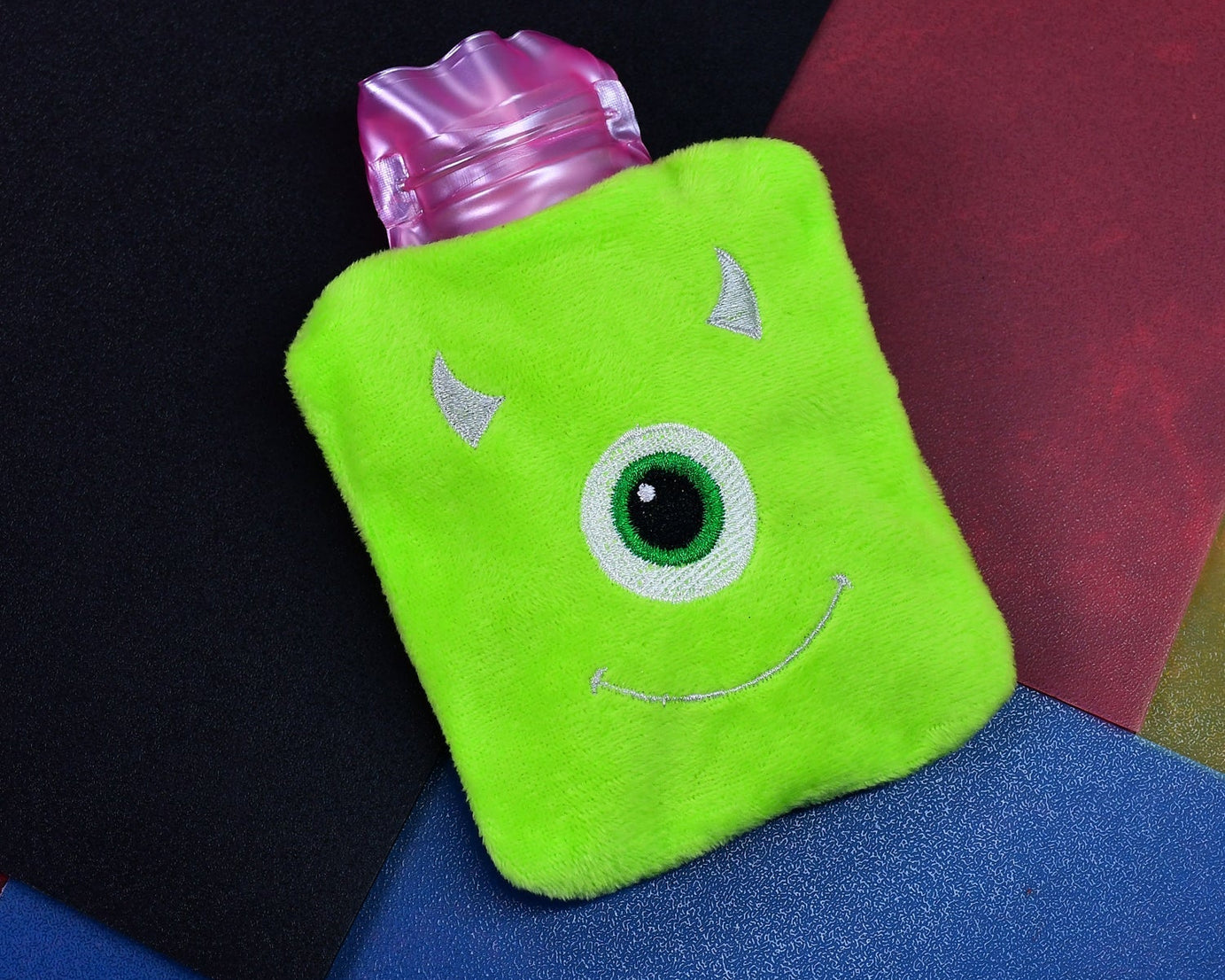 Green One-Eyed Monster Print Small Hot Water Bag with Cover for Pain Relief