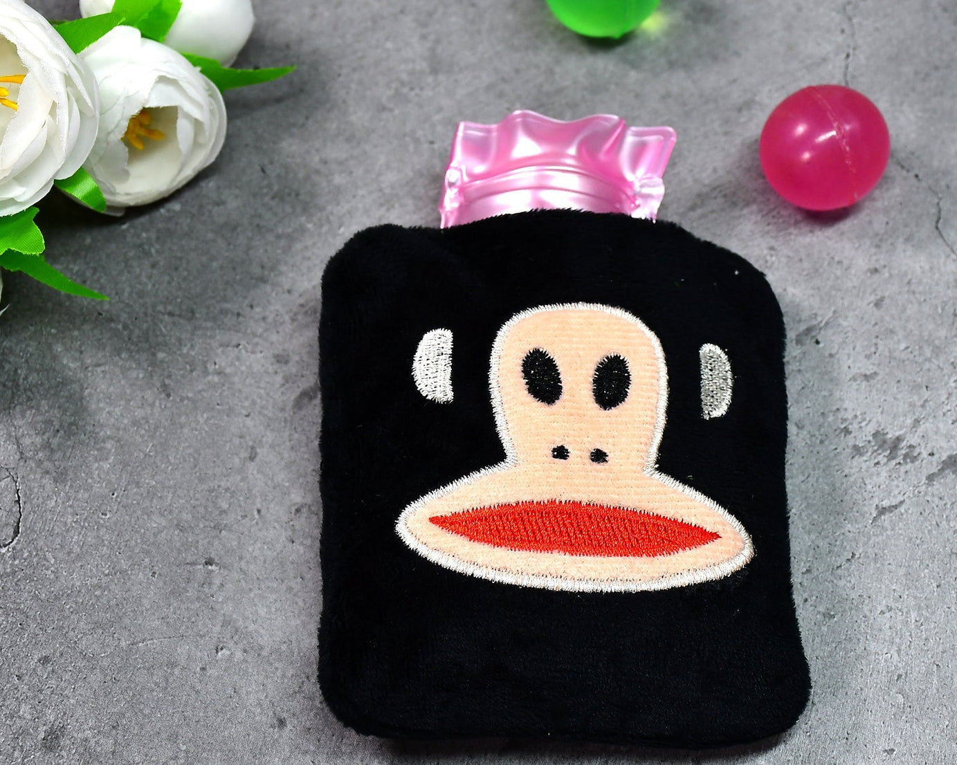 Black Monkey Small Hot Water Bag with Cover for Pain Relief