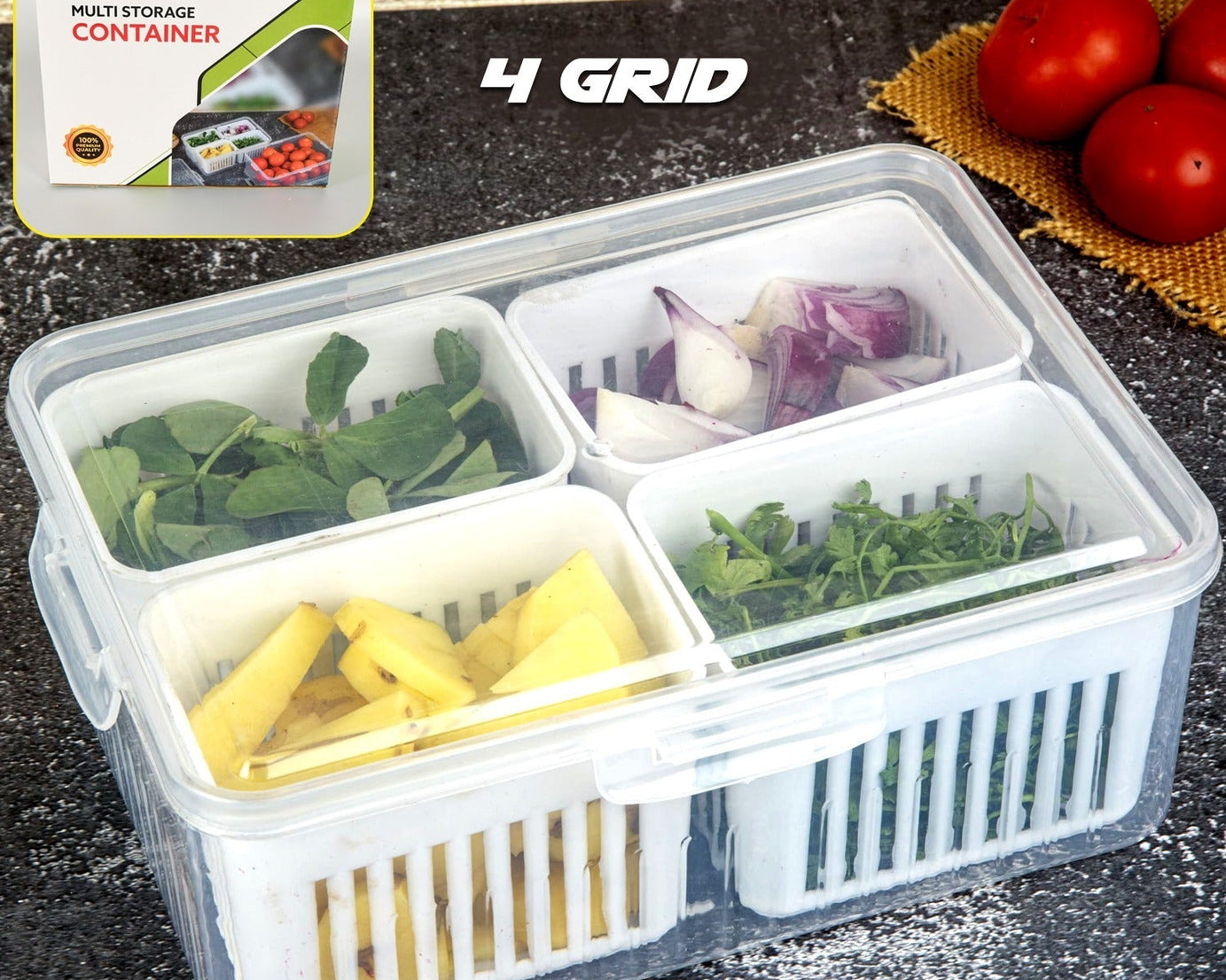 Fridge Storage Boxes Freezer Storage Containers, Container for Kitchen Storage Set, Storage in Kitchen, Vegetable Storage, Draining Crisper Refrigerator Food Box (1 Pc)
