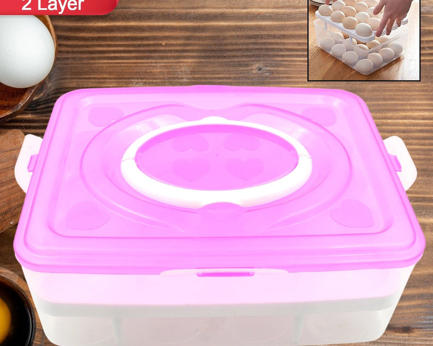 2Layer, 32 Grid Egg Tray with Lid Egg Carrier Holder for Refrigerator, Camping Food Storage Container with Handle (1 Pc )