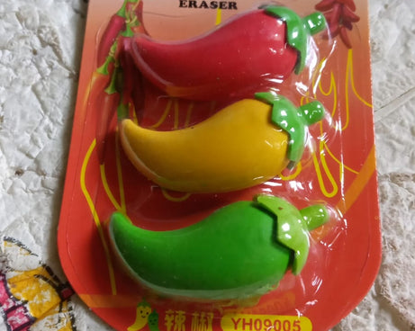 4626 3D Fancy & Stylish Colorful Chili Shape Erasers, Mini Eraser Creative Cute Novelty Eraser for Children Eraser Set for Return Gift, Birthday Party, School Prize, (3 pc Set)