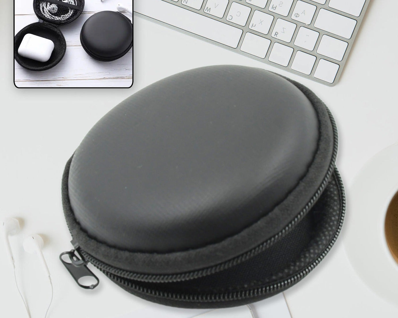 Cute Round Earphone Carrying Case - Multi-Use Pocket Pouch for Headphones, Cables, Coins, Airpods & More