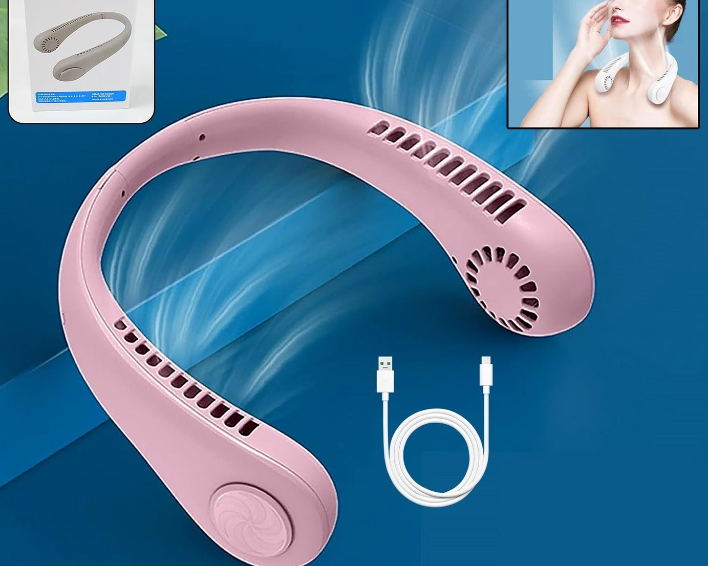 Portable Neck Fan: Holiday Hands Free Bladeless Neck Fan, 360° Cooling Hanging Fan, USB Rechargeable Personal Neck Fan, Wearable Neck Fan Suitable for Traveling