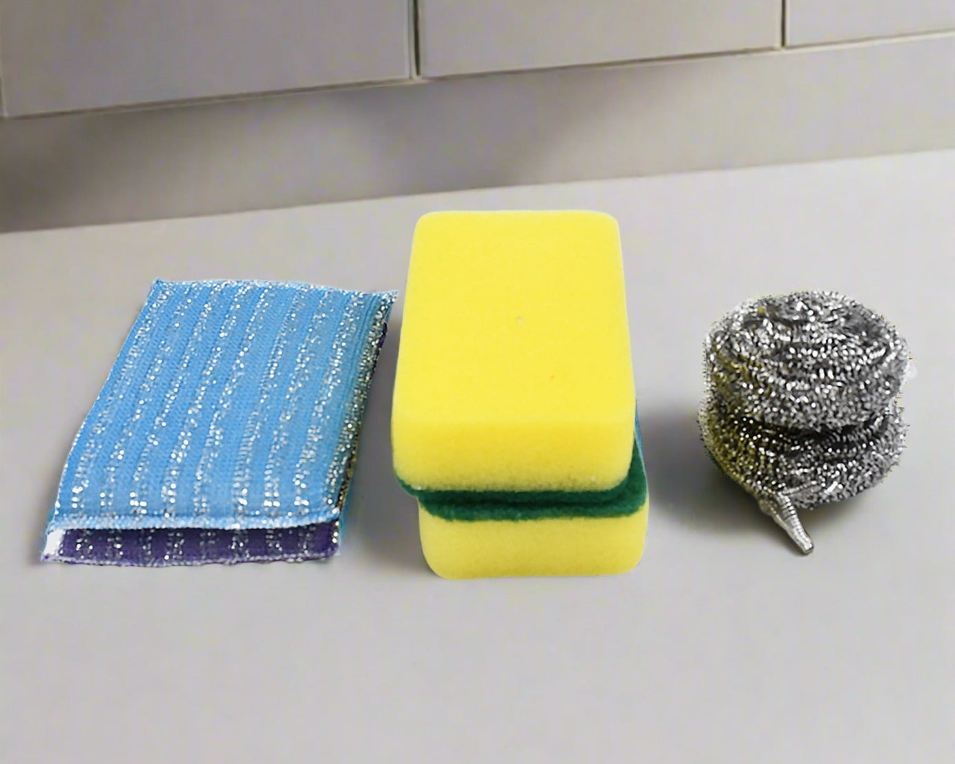 Kitchen Cleaning Tool Set Microfiber Kitchen Utensils High Performance Scouring Sponge Set Dish Sponge, Stainless Steel Scouring Pad (6 Pcs Set)
