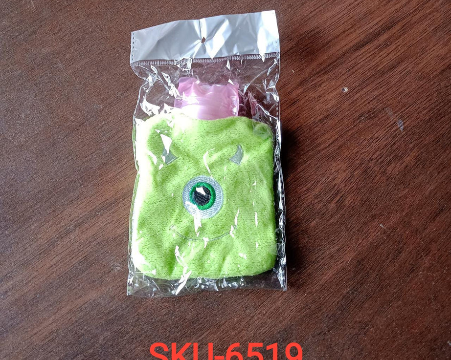 Green One-Eyed Monster Print Small Hot Water Bag with Cover for Pain Relief