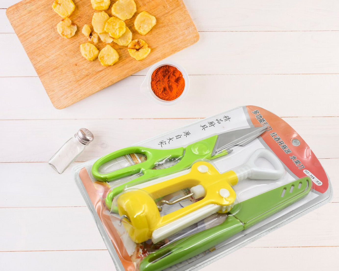 Multifunction Kitchen Tools Stainless Steel and Plastic Kitchen Knife and Scissor Ideal Accessory Set for Kitchen