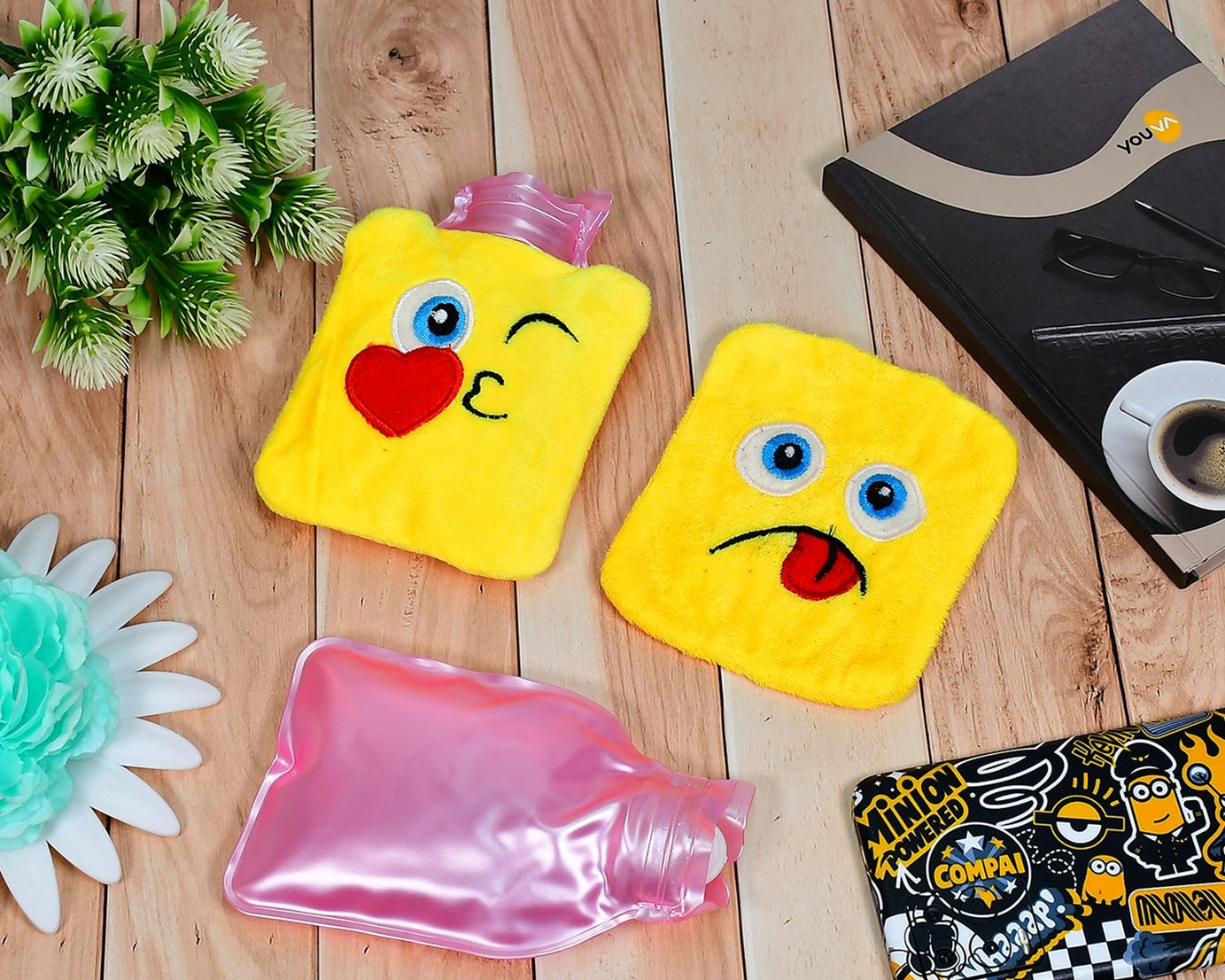 6535 1pc Mix Emoji designs small Hot Water Bag with Cover for Pain Relief, Neck, Shoulder Pain and Hand, Feet Warmer, Menstrual Cramps.