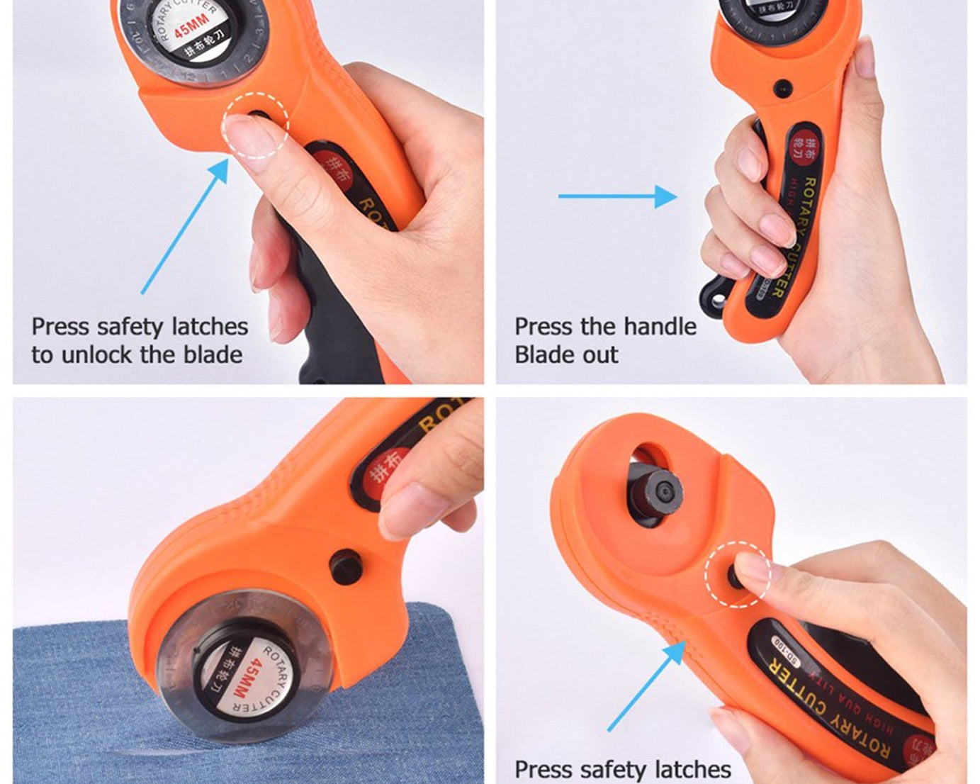 Manual sewing roller cutter with detailed blade and handle