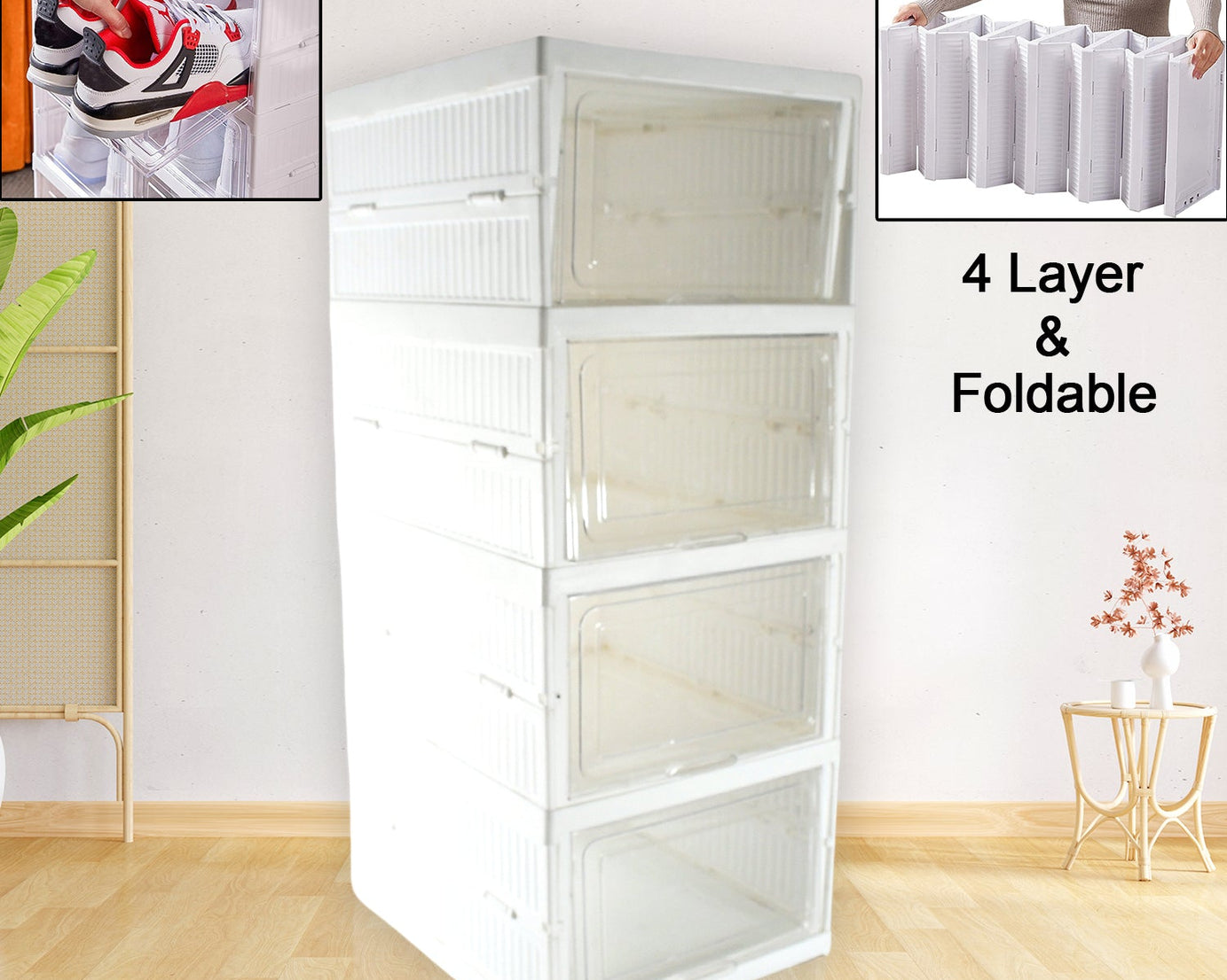Stackable Multifunctional Storage, for Clothes Foldable Drawer Shelf Basket Utility Cart Rack Storage Organizer Cart for Kitchen, Pantry Closet, Bedroom, Bathroom, Laundry (4 Layer /  1 Pc)