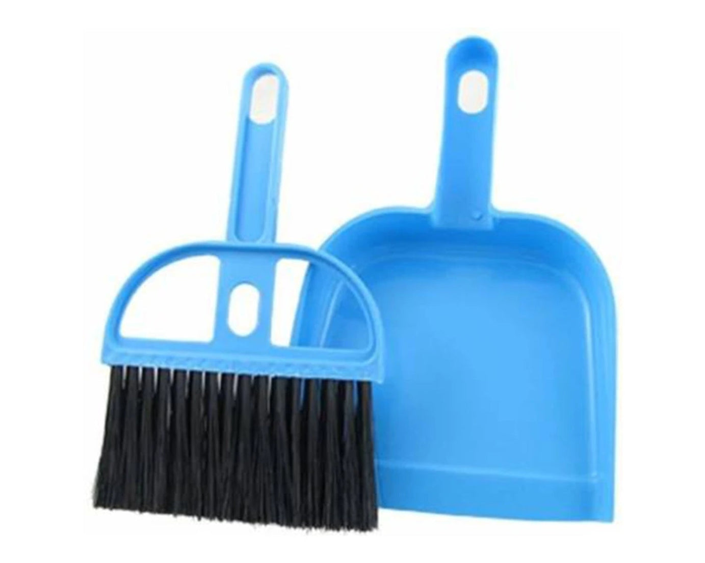 Small dustpan and broom set for multipurpose cleaning.