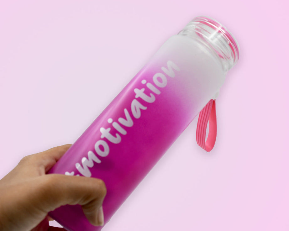 Motivational Glass Water Bottle Colorful potable Water Glass Bottle With Rubber Band, Daily Intake Hourly Water Bottle to Ensure You Drink Enough Water Throughout The Day Reusable Cycling Gym, Workout Fitness Bottle (350 ML)