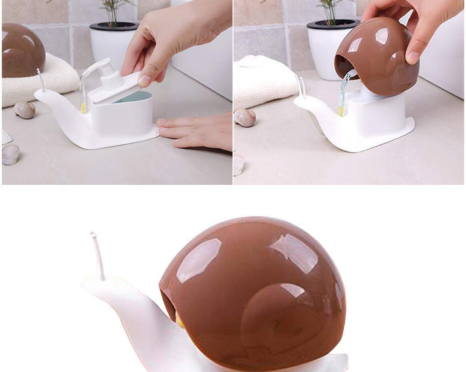 Portable liquid soap dispenser in a snail shape for easy use.