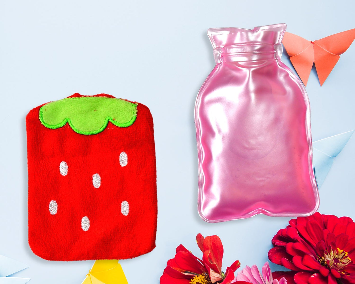 6516 Strawberry small Hot Water Bag with Cover for Pain Relief, Neck, Shoulder Pain and Hand, Feet Warmer, Menstrual Cramps.