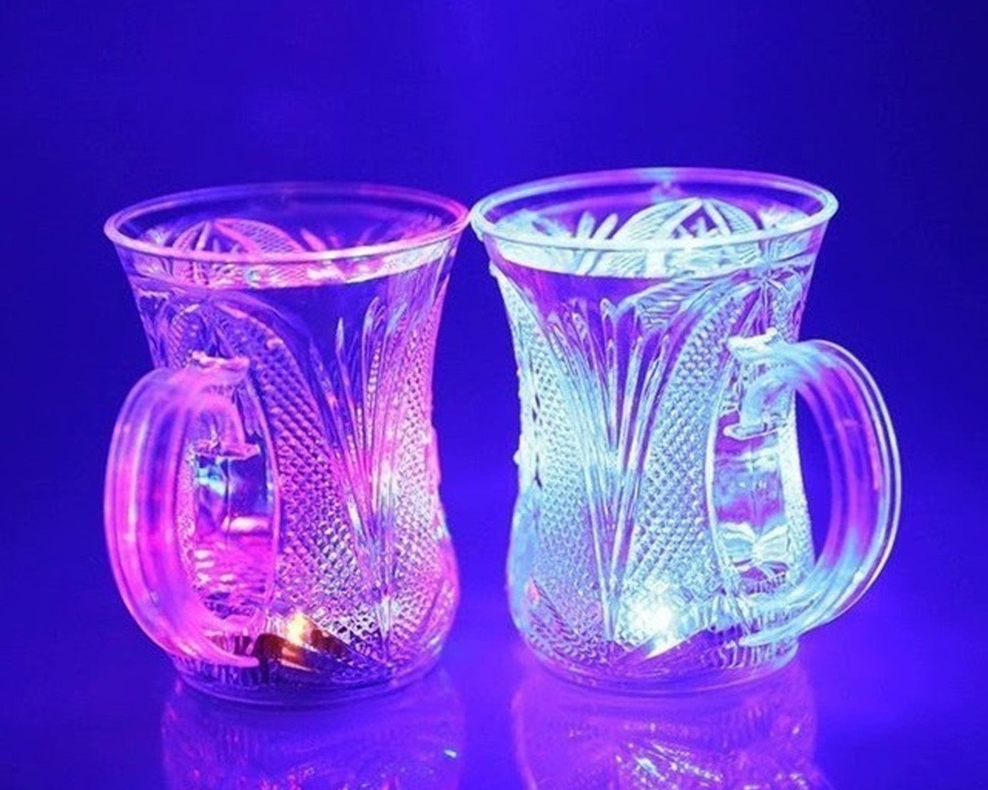 4727 Flashing Cup LED Water Sensor Light up Cup with Handle for Home Kitchen Fun Luminous Water Cup, Party / Birthday / Nightclub / Christmas / Disco Entertainment Cup (2 Pcs Set)