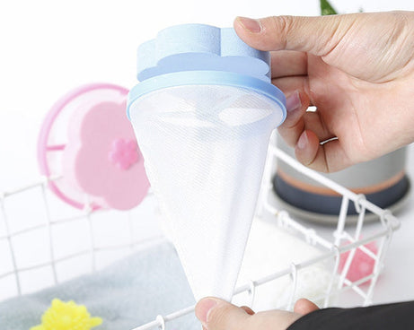 Mesh filter for removing hair and lint from laundry.