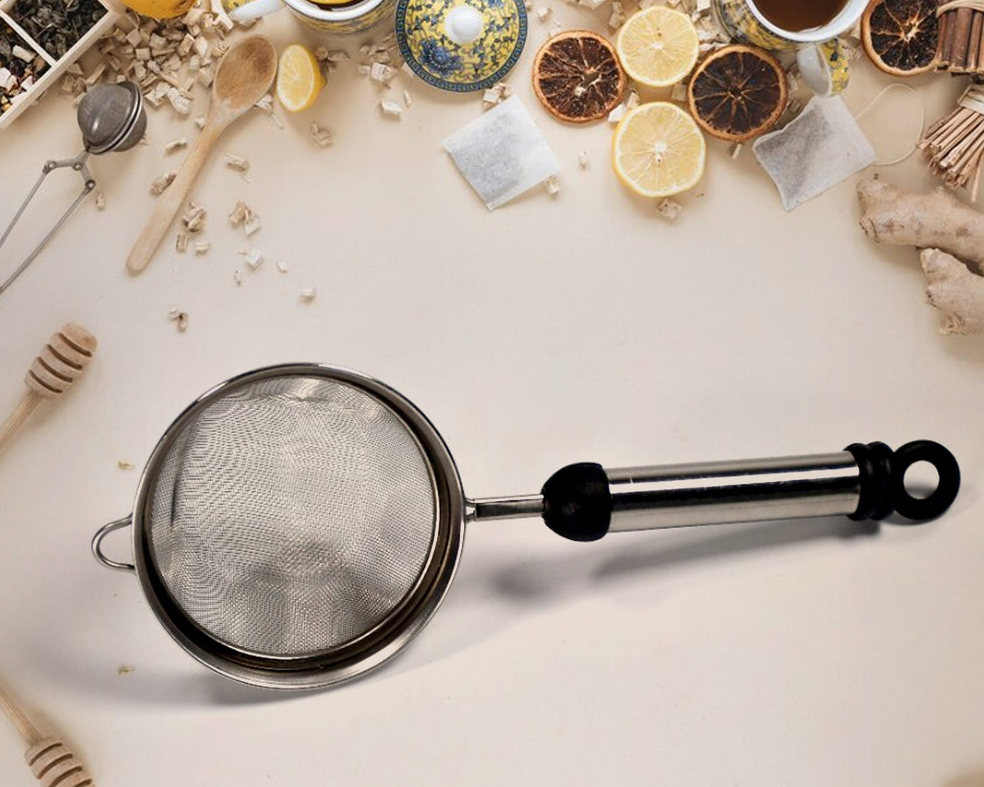 Stainless steel strainer for soup, juice, and tea