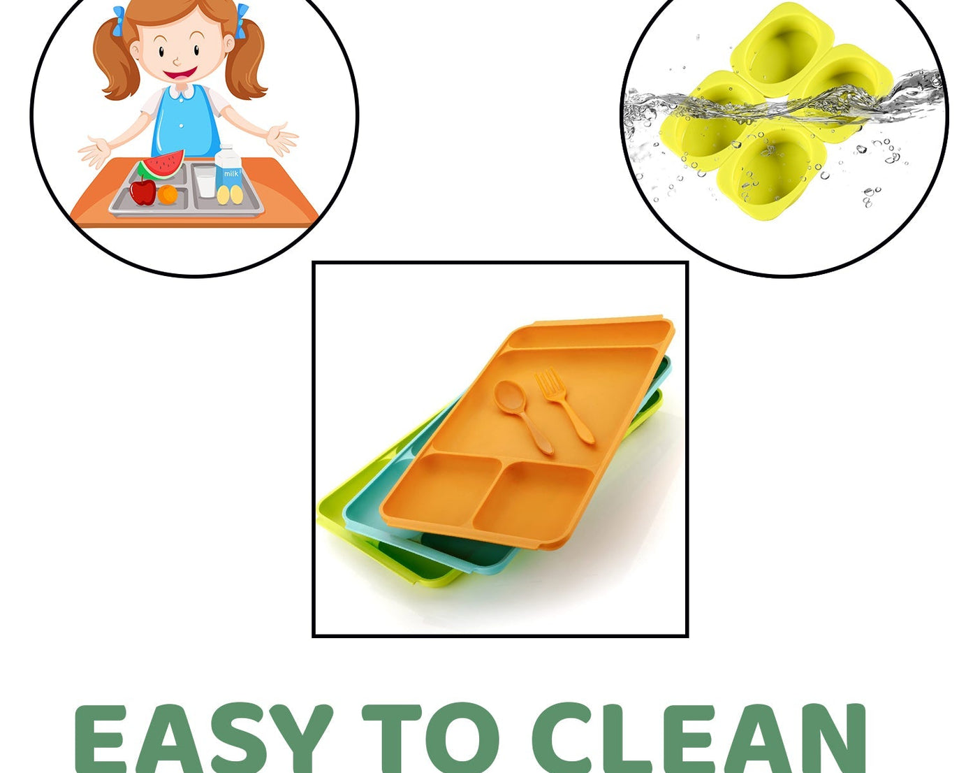 4-compartment plate with spoon and fork for serving various foods