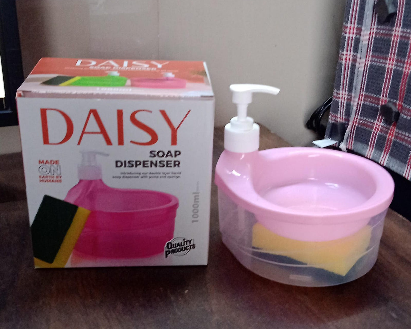 Double Layer Liquid soap Dispenser with Pump and Sponge, Practical for Hotel Sink Clear, Soap Dispensing Liquid Pump Bottle for Home,  Kitchen Rectangle ( 2 in 1 )