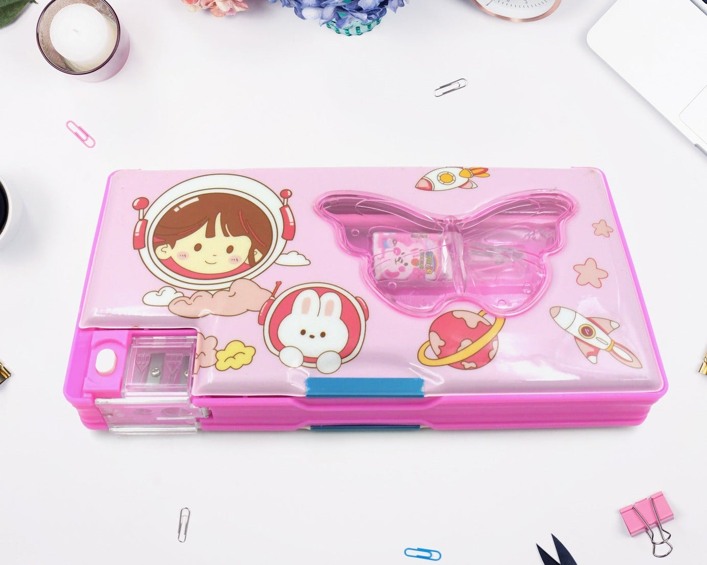 Printed Pencil Case for Kids (1 Pc): Multi-Compartment, Compass Box