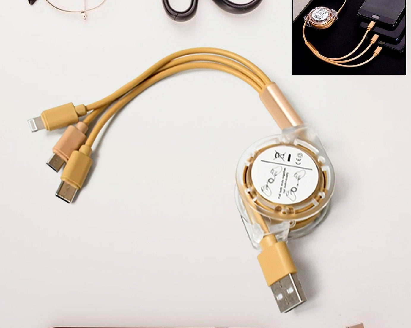 Retractable Charger Charging Cable, Micro USB Cable, 3 in 1, Multi Charging Cable, Compatible with Phone / Type C / Micro Android USB and Other Mobile Devices (1 Pc)