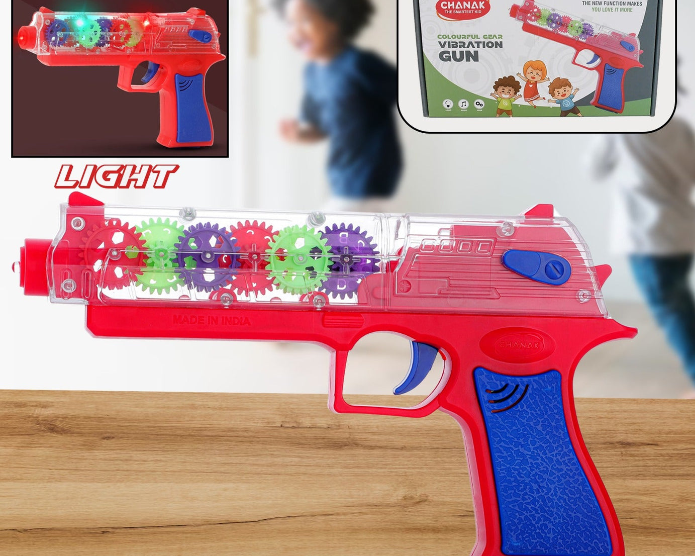 Plastic Gear Simulation Toy Gun for Kids, Pretend Play Gun Toys with 3D Flashing Lights and Exciting Music, Electric Laser Toy Guns with Rotating Gear Mechanism, Toy for Birthday Gift for Kids 3+ Years (Pack of 1)