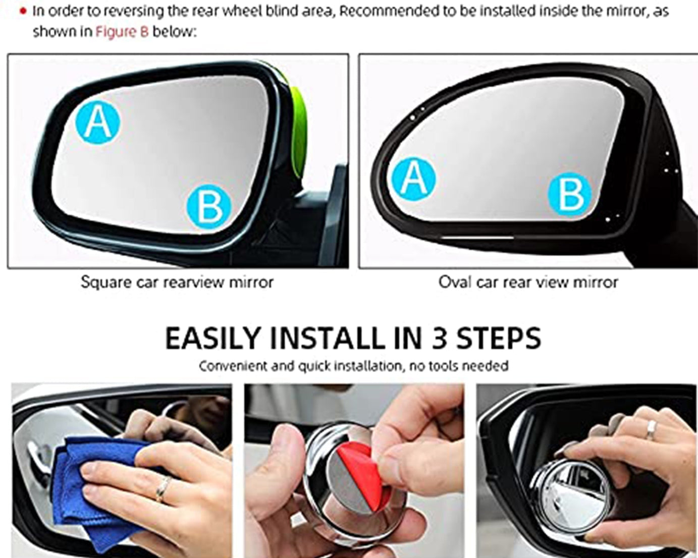 360DEGREE BLIND SPOT ROUND WIDE ANGLE ADJUSTABLE CONVEX REAR VIEW MIRROR - PACK OF 2