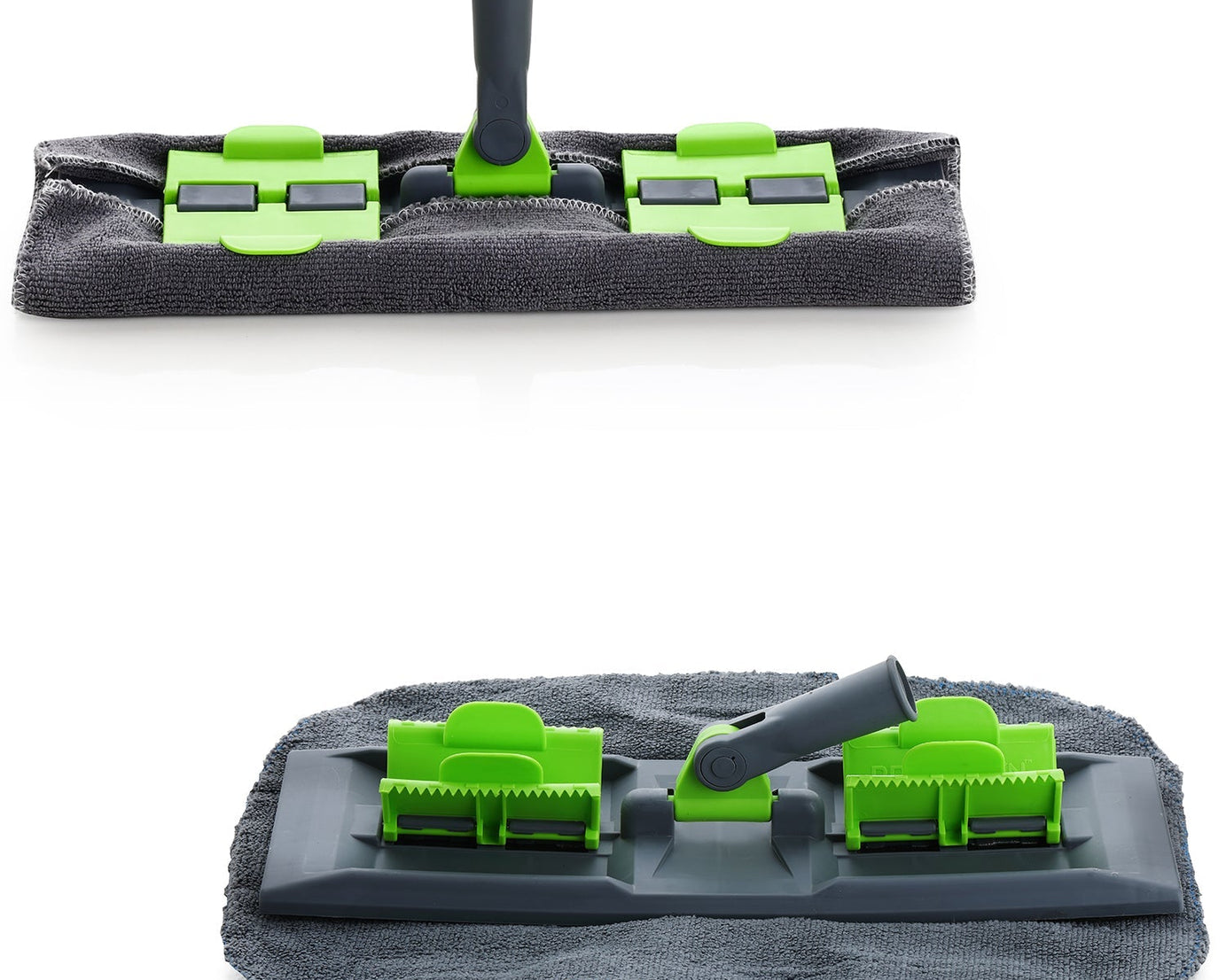Microfiber flat mop for wet and dry cleaning, 360-degree rotating head, telescopic handle.