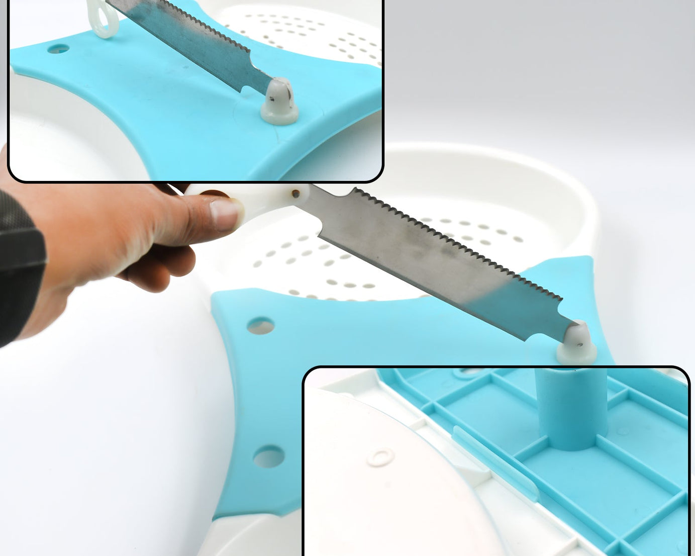 Adjustable cut and wash kitchen accessory for convenient vegetable prep.