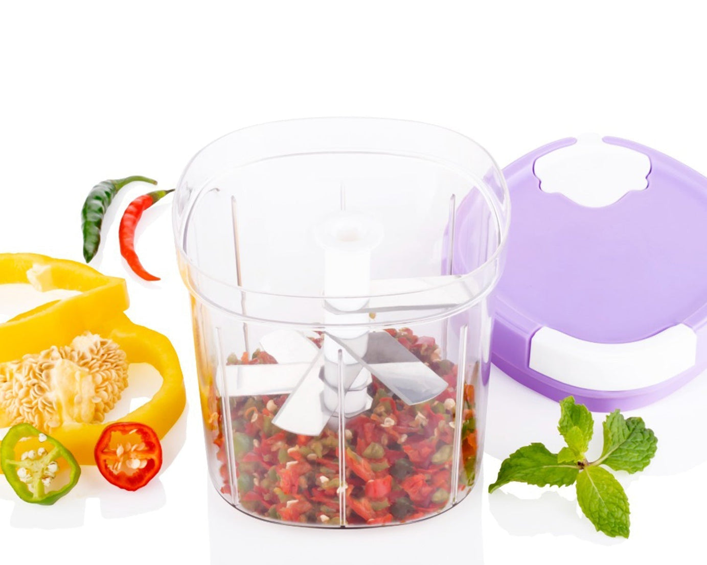 2 in 1 chopper and slicer with a built-in blade system for easy and quick food preparation