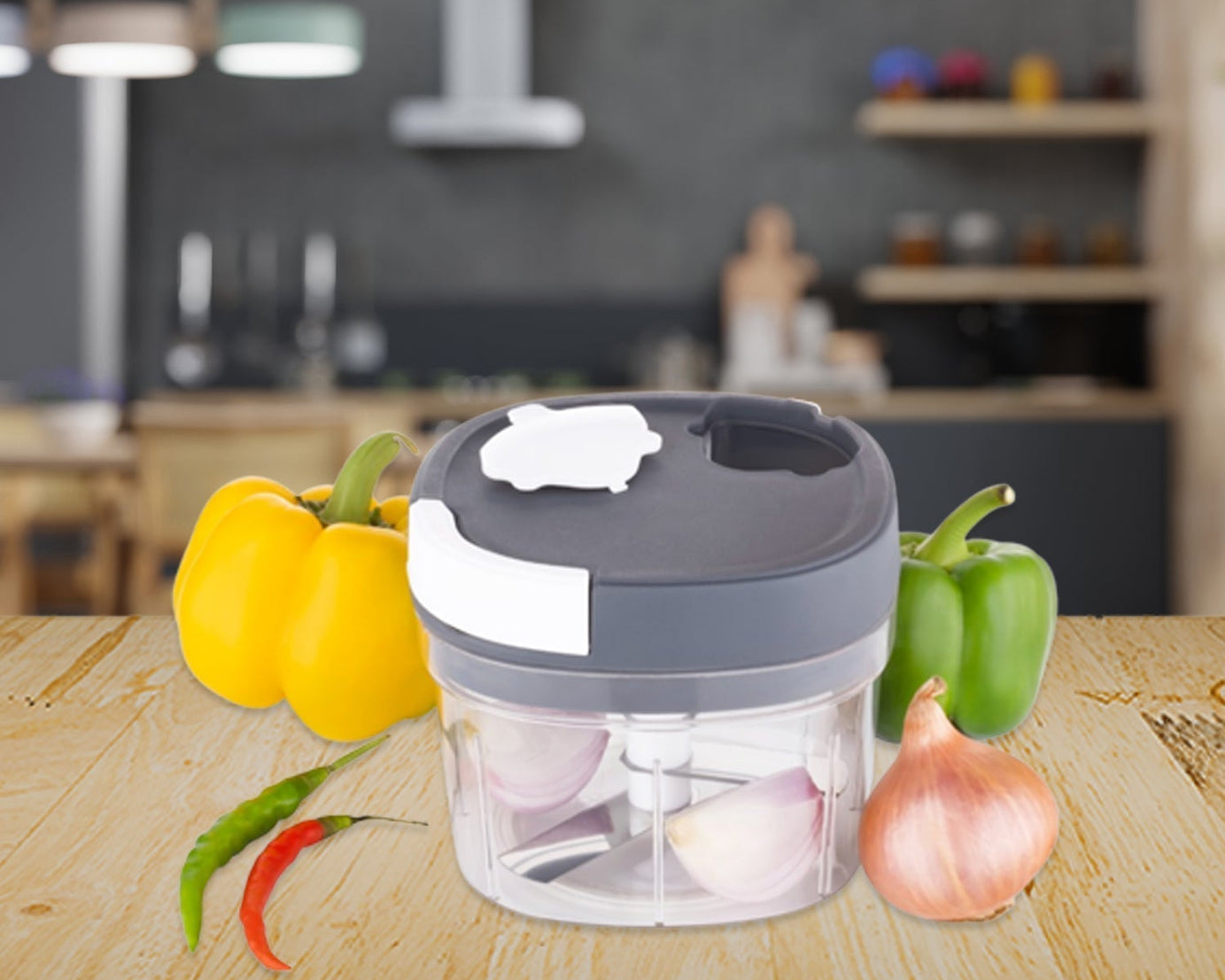 Handy chopper and slicer with a 600ML capacity for kitchen use