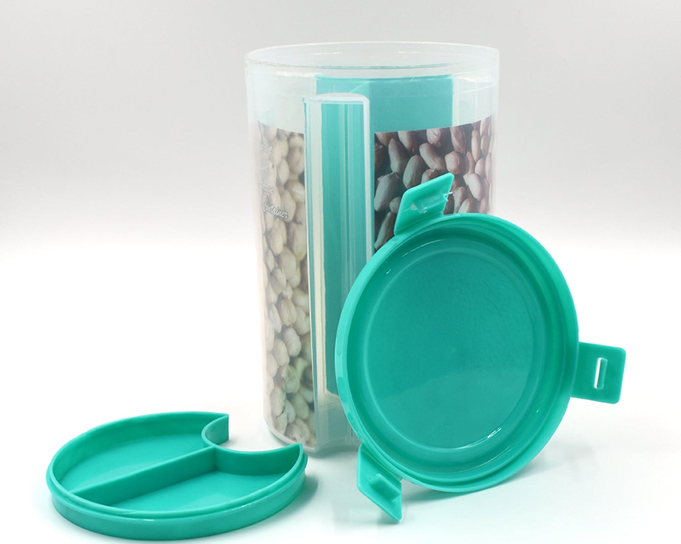 Transparent 3-in-1 storage container with airtight seal and color box packaging.