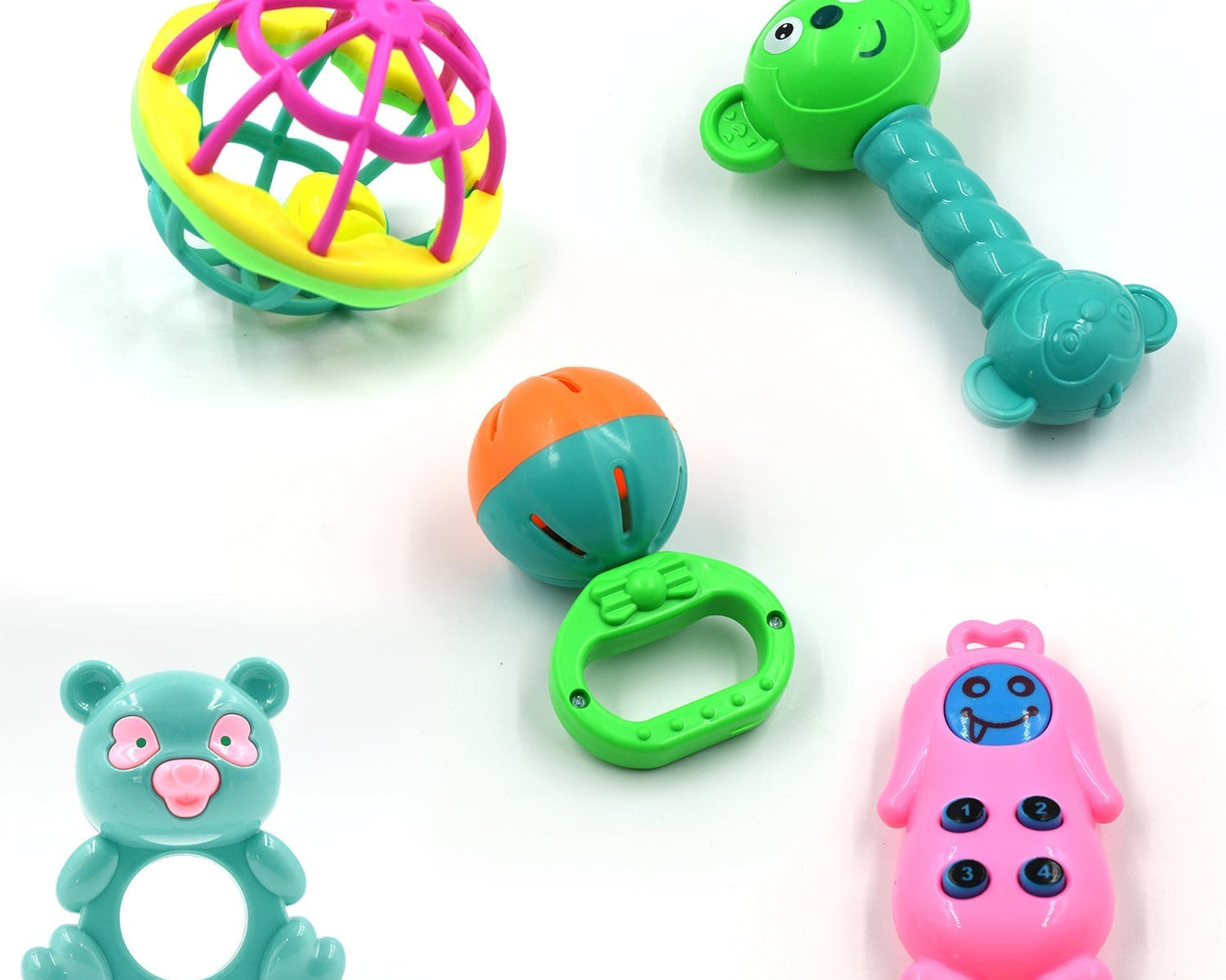 Set of baby rattles and toys