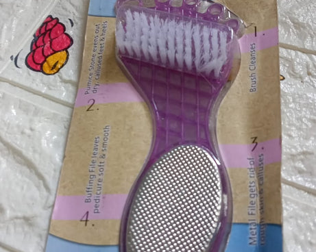 4 in 1 Pedicure Tool for Rough & Dry Feet Dual-Sided with Pumice Stone Soft Brush Steel Scrubber & Emery File Softens Hard Foot Corns & Calluses Cleanses & Smoothens Dull Feet
