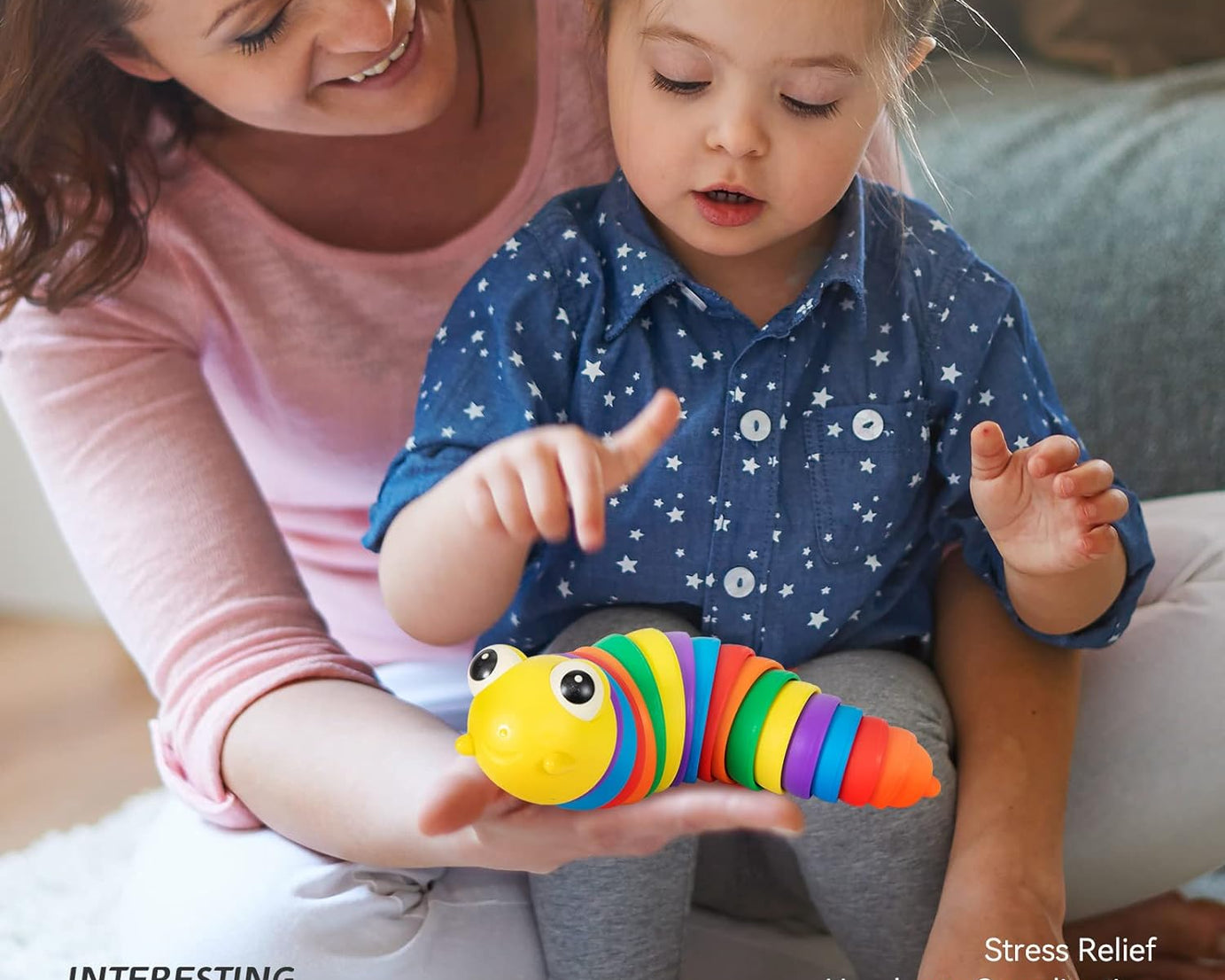 3D Rainbow Color Plastic Slug Fidget Toys, Stress Relieving Toy, Sensory Slug Toy for Boys and Girls, Finger slug Toy, for Autistic, Caterpillar Fidget Toys Stress Relief Gifts for Toddlers Kids Adults  (1 Pc)