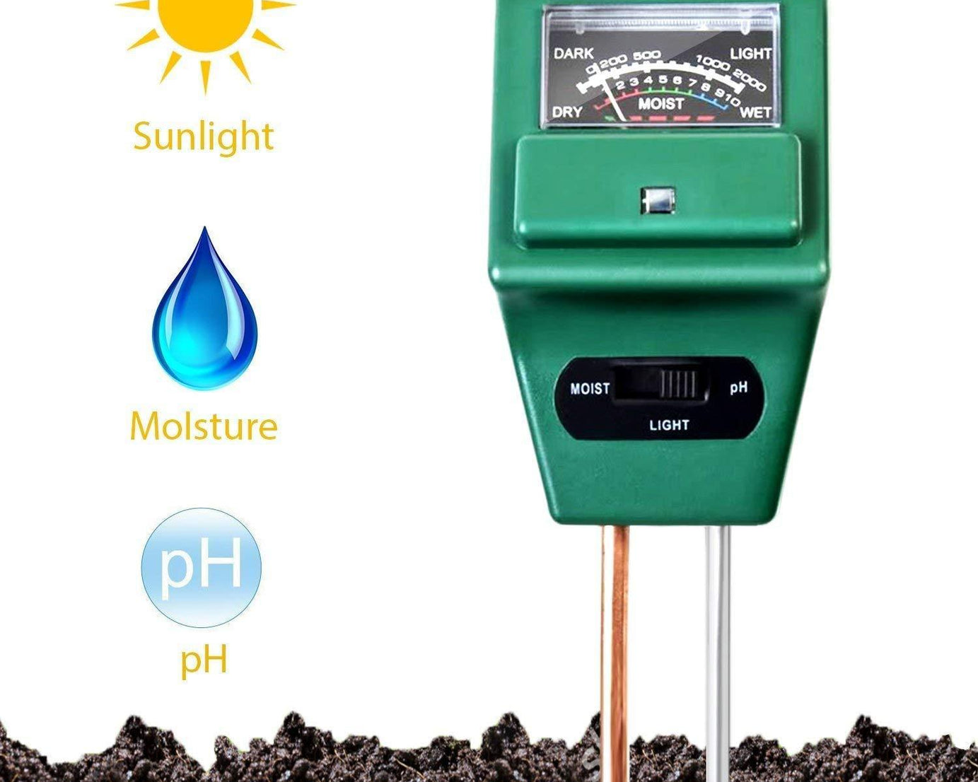 3-way pH meter for accurate soil testing.